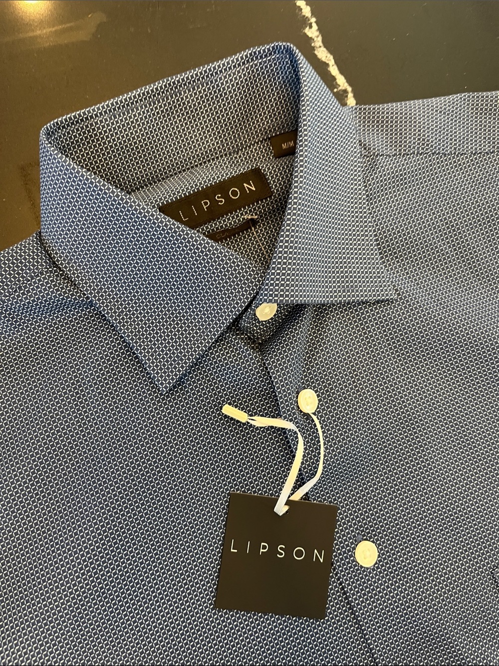 Lipson Men's Patterned Blue Long-Sleeve Dress Shirt 👔 {Pit to Pit = 22.5 / M }